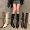 Fashion Women Knee High Boots Autumn Winter Female Shoes Fashion Female Slip-on Folds Low Heel Round Toe Flat Long Boots Botas De Mujer
