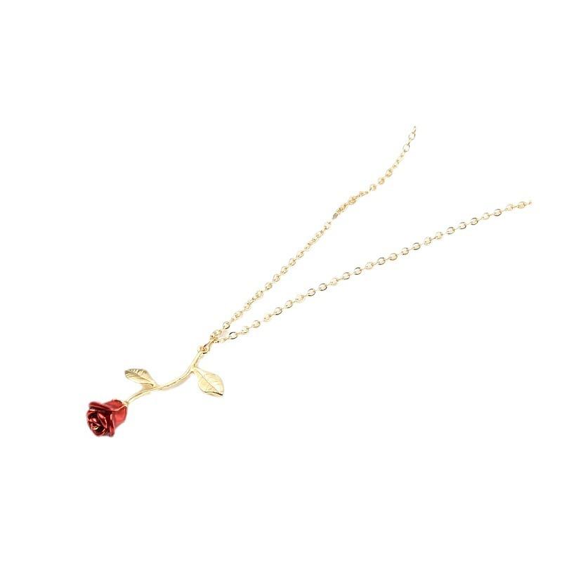 3D Enamel Rose Pendant Necklace , Romantic Valentine's Day Droplet Red Flower Choker Chain , Fashion Commuter Style