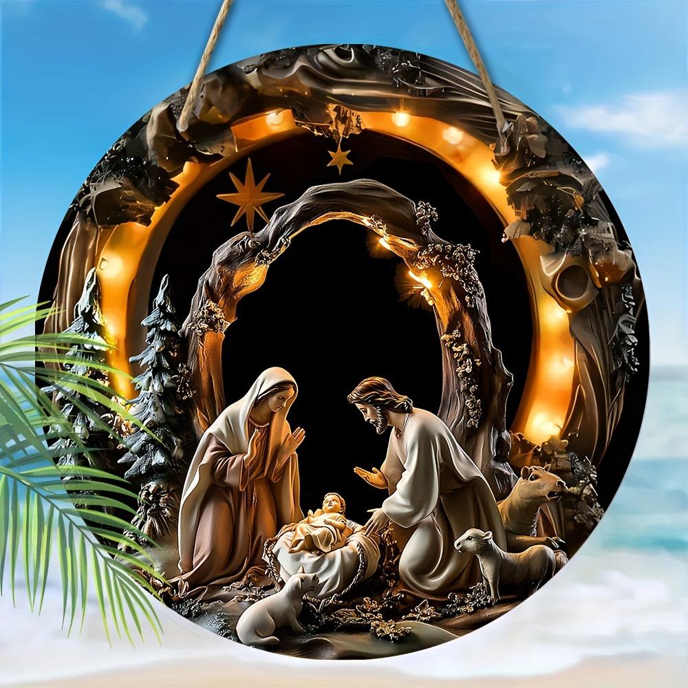 5 шт. Рождественский вертеп, деревянная табличка - 2D рельеф Иисуса, круглый настенный декор для церкви и дома, идеальный христианский подарок