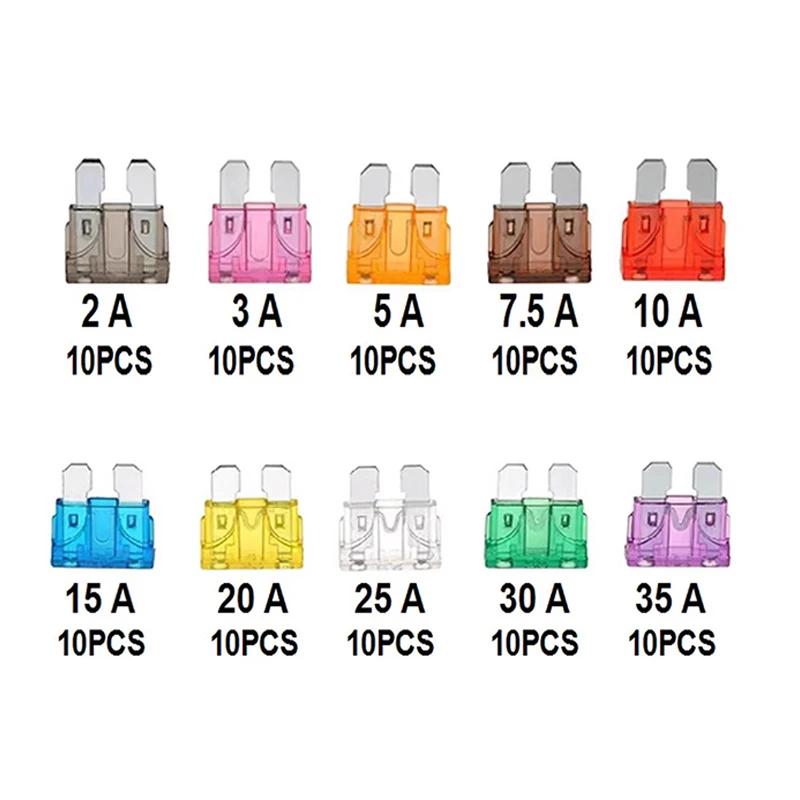 100 Pcs Car Fuses Small Mini Auto Blade Fuses 2A 3A 5A 7.5A 10A 15A 20A 25A 30A 35A AMP Assortment In Storage Box
