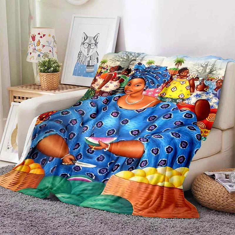 Cartoon Africa Ethiopian Painting Art Soft Flannel Blanket for Bed Bedroom Sofa Picnic,Throw Blanket for Outdoors Leisure