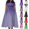 Women's Casual Fashion Large Size Print Round Neck Short Sleeve Pocket Straps Swing Dress