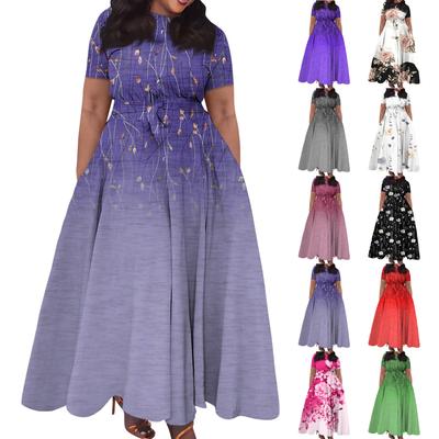 Женское повседневное модное свободное платье большого размера с принтом, круглым вырезом и короткими рукавами, карманными бретелями