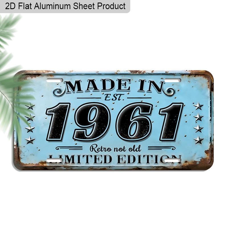 2D Flat 1pc 12''x6'' Durable Aluminum Decorative Sign, "MADE IN 1961 Retro Not Old" Vintage License Plate Style Wall Art, Perfect for Birthday