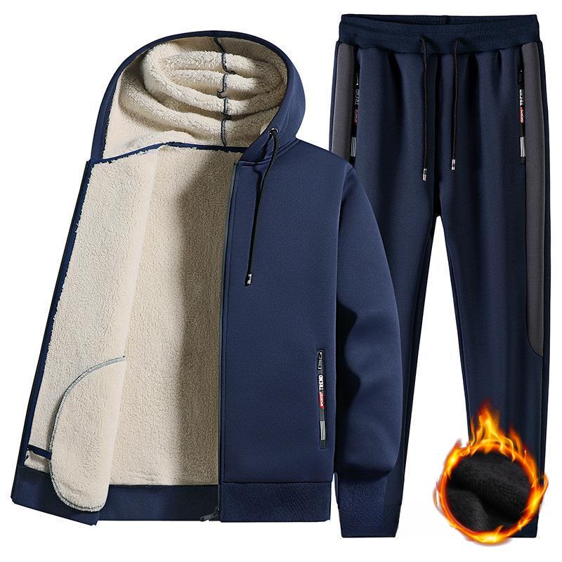 Зимняя куртка из утолщенного овечьего флиса с бархатом, повседневный спортивный костюм, мужская модная одежда, брюки, мужской костюм больших размеров