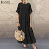 ZANZEA Women Round Neck Polka Dot Print Short Sleeve Summer Dress
