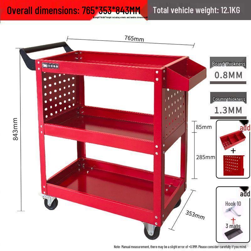 Three-Layer Mobile Tool Cart with Storage Shelves