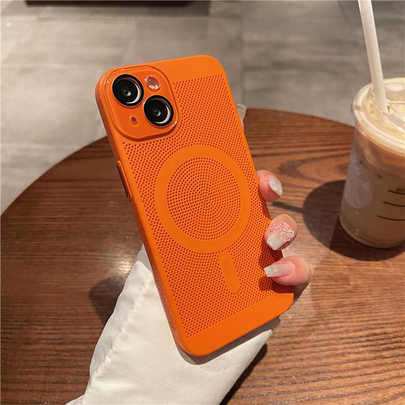 Full Cover Heat Dissipation Magnetic Case With Lens Film For Apple iPhone 14 13 Plus Pro Max Anti-fingerprint Grid Hard PC Back Protector Shell