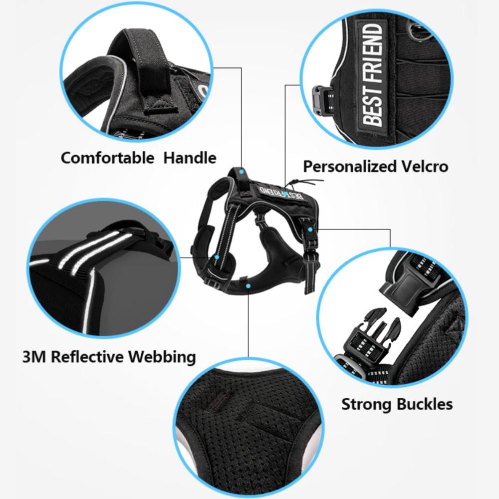 Регулируемая тактическая шлейка для собак, рабочая шлейка для домашних животных, военная служба, светоотражающий комплект шлейки для собак для маленьких, средних и больших собак