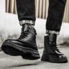 Fashion Motorcycle Boots Men's Casual Leather Shoes British Style Popular Fashion Thick Bottom High Top Hard-wearing Water Proof Boot