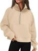 Women's Half-Zip Stand Collar Velvet Hoodie Jacket - Autumn/Winter Collection