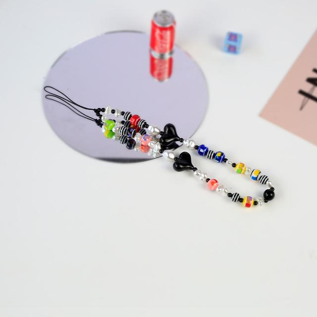 Очаровательные разноцветные смоляные цепочки в форме сердца с бантом для мобильных телефонов для женщин и девочек, ювелирные изделия для телефона, ремешок из бисера, подвесной шнур