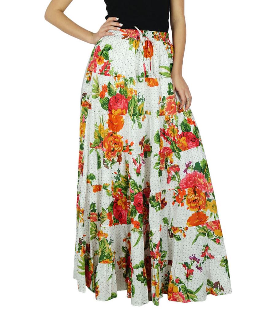 Bimba Long Flaired Cotton Skirt Boho Style Maxi Elastic Waist Bottoms