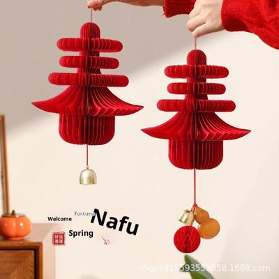 Красные бумажные фонарики Рождество Navidad Украшение 2026 Подвеска на елку 3D Сотовый подвесной декор