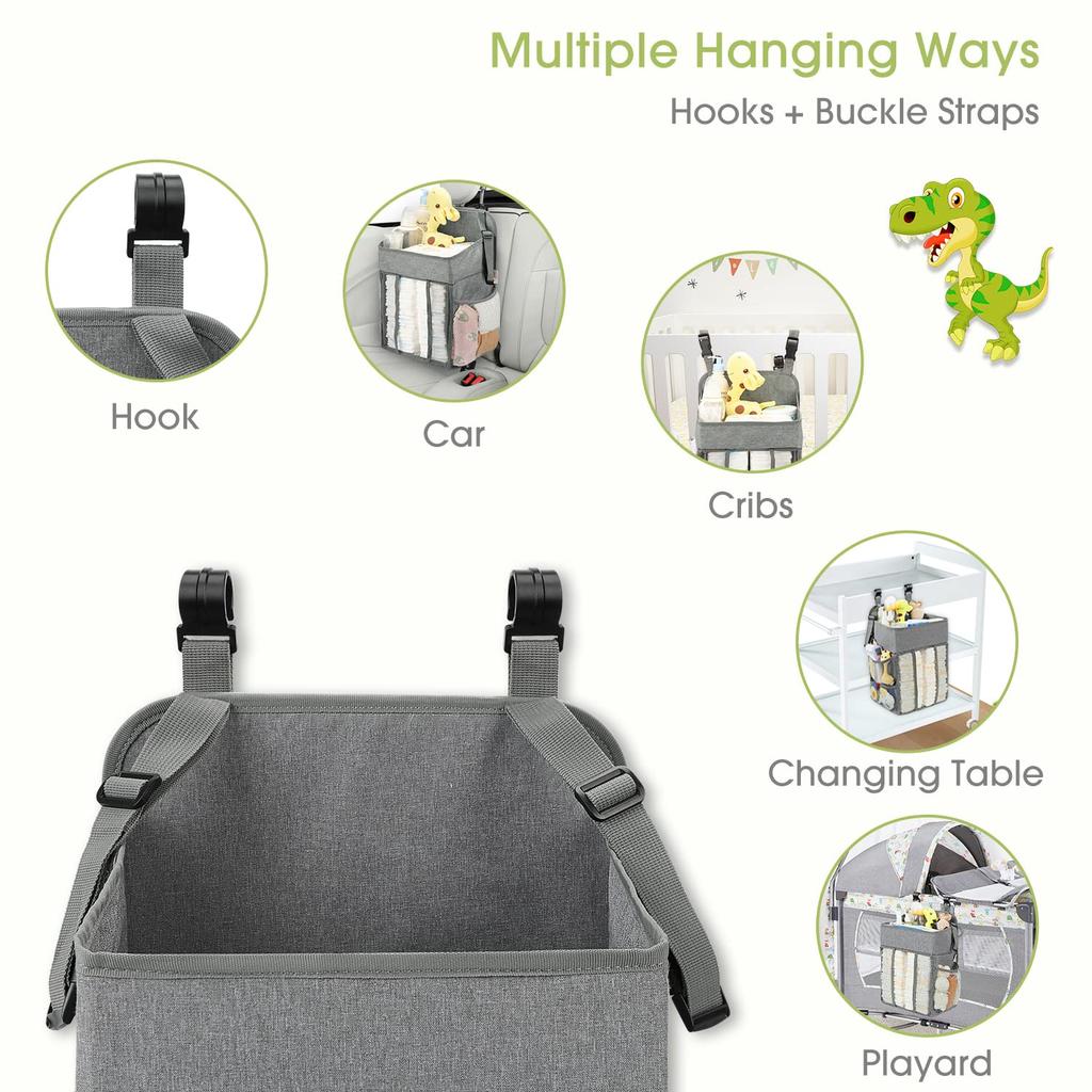 Maliton Changing Table Diaper Organizer - Baby Hanging Diaper Stacker Nursery Caddy Organizer for Cribs Playard Baby Essentials Storage - Hold 52+
