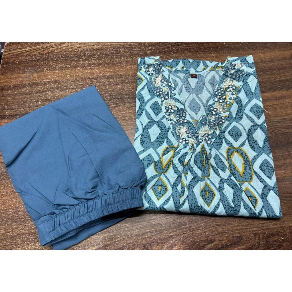 Индийский топ-туника Хлопковый комплект Курта и брюки Женская одежда для вечеринок Болливудская этническая Курти VF-20247a