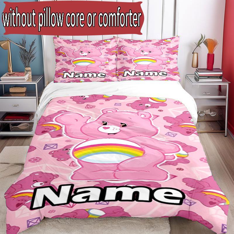 3pcs Duvet Cover Set (1*Duvet Cover + 2*Pillowcase, Without Core), Custom Name Care Bears Pattern Bedding Set, Home Bedroom Decor Gift