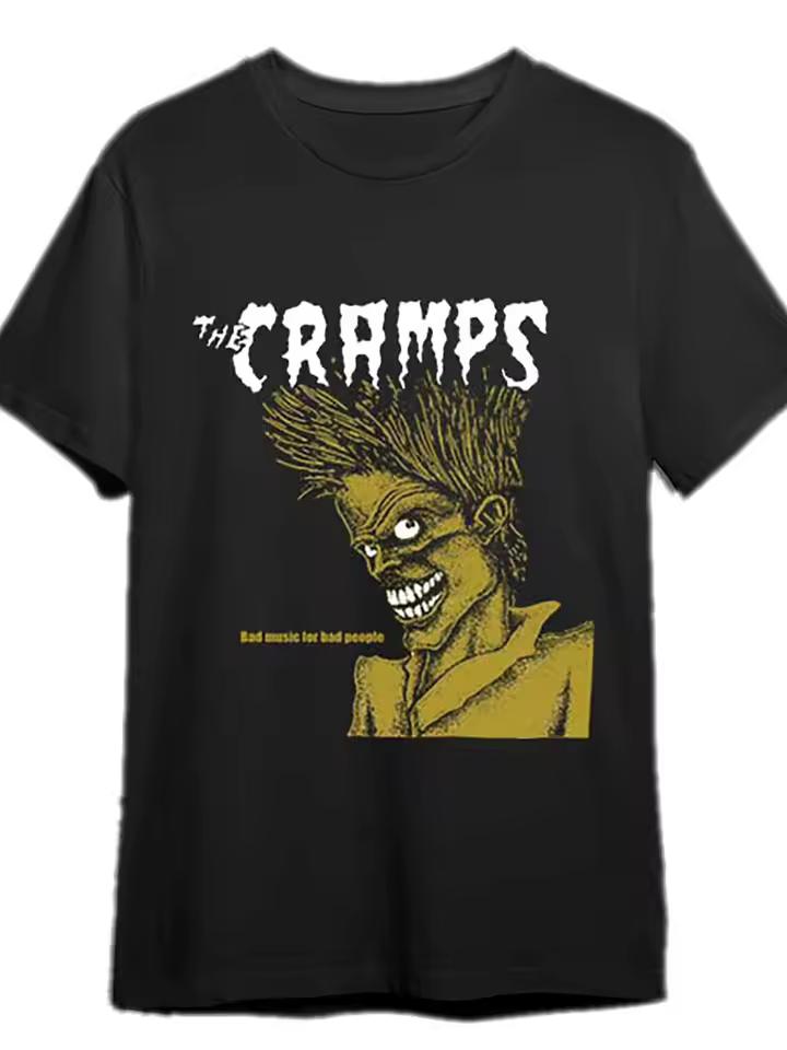 Black The Cramps Bad Music for Bad People Tee T-Shirt Funny Men'S women Short Sleeve Graphic T-shirt Collection Black PR