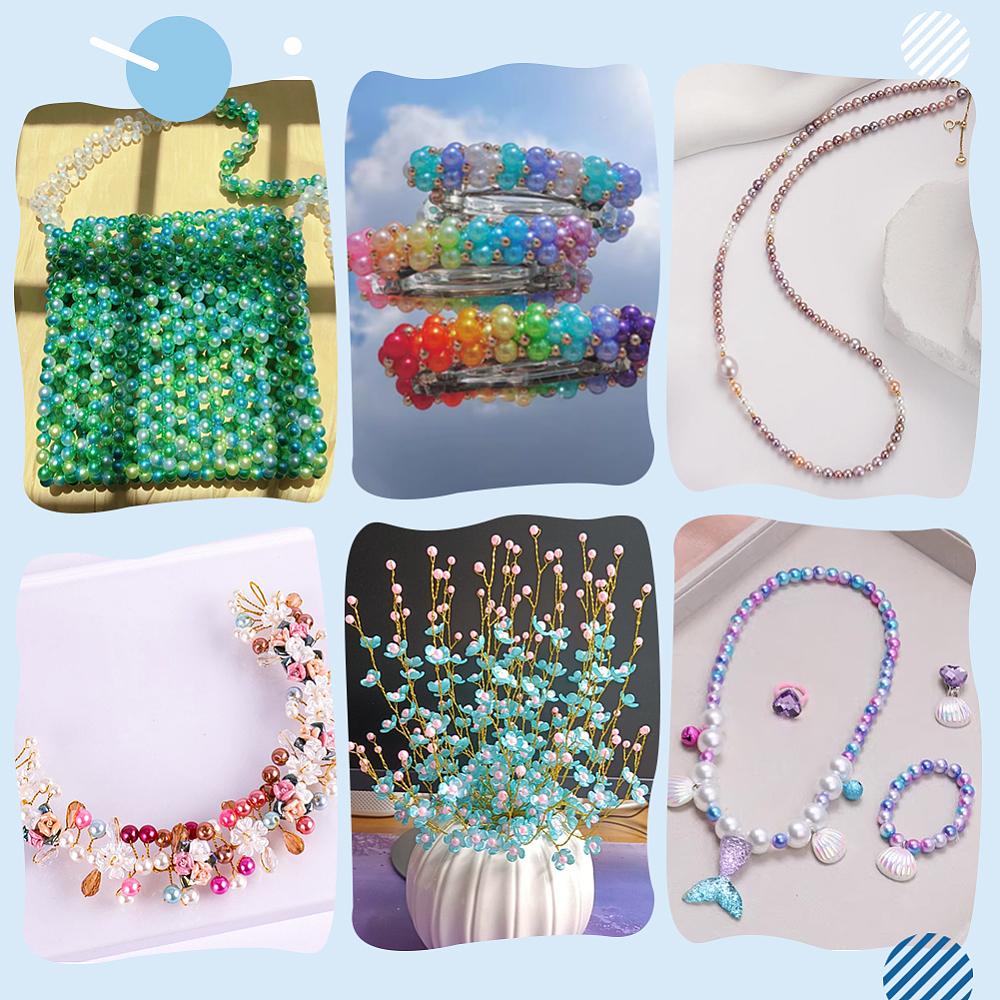 1set 2080pcs 16 colors Rainbow ABS Plastic Imitation Pearl Beads Gradient Mermaid Pearl Beads Round Mixed color 4x3.5mm Hole: 1.2mm 130pcs/color