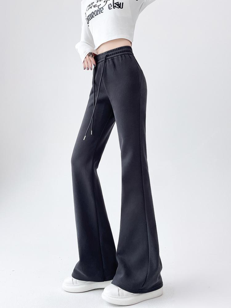 Американские ретро-клеш брюки для женщин, осенние элегантные облегающие спортивные брюки, серые мешковатые спортивные брюки полной длины