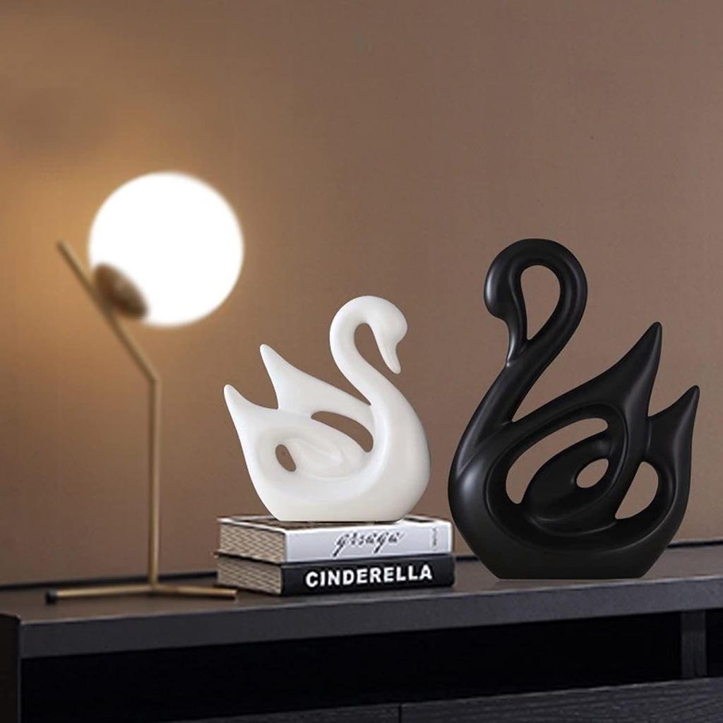 Домашний декор Пара лебедей на удачу | Керамические фигурки с матовой отделкой Pro (Набор из 2 шт., средний, белый и черный)