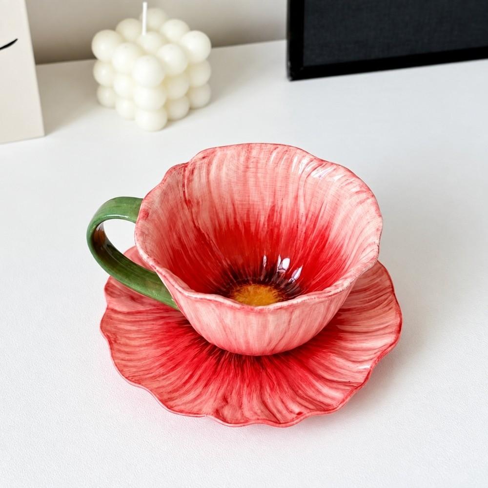 Flower Shaped Ceramic Coffee Cup Saucer Set Tableware Ceramic Coffee Mug Home Decor