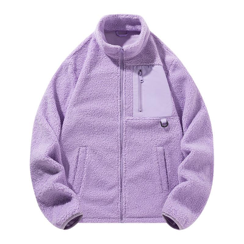 Teddy Fleece Winter Warm Thickened Multi-pocket Outdoor Windproof Stand-up Collar Jacket for Women