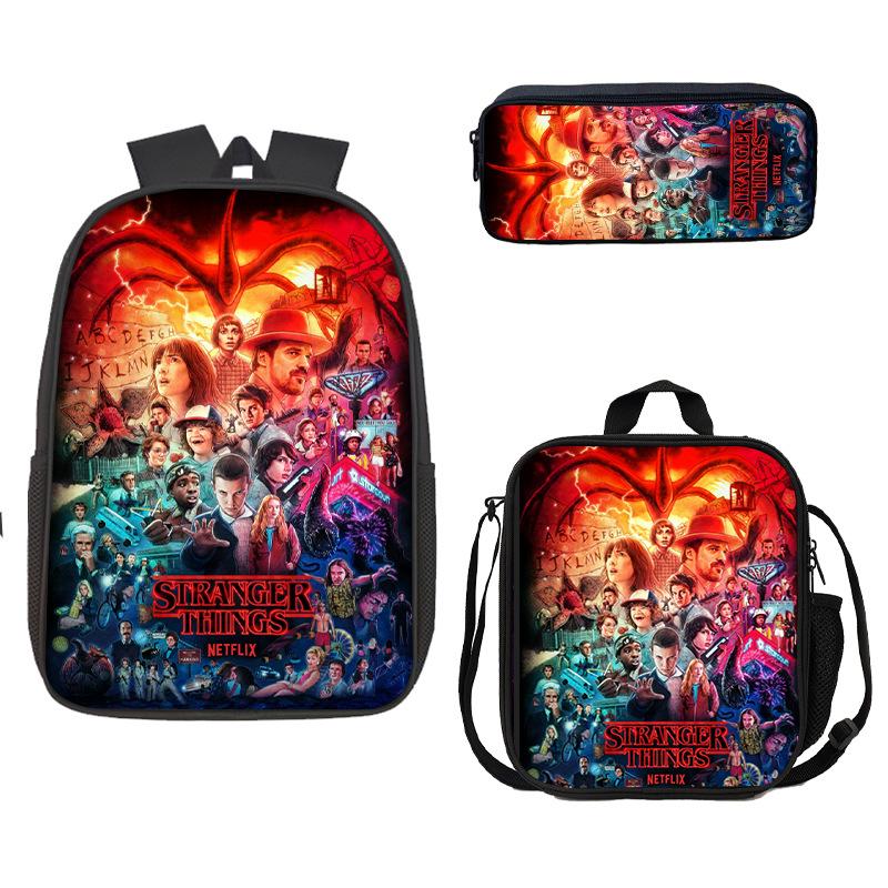 Школьная сумка, Пенал, Сумка для еды Stranger Things, Карта Z, Трехсекционный рюкзак большой емкости, Цветной