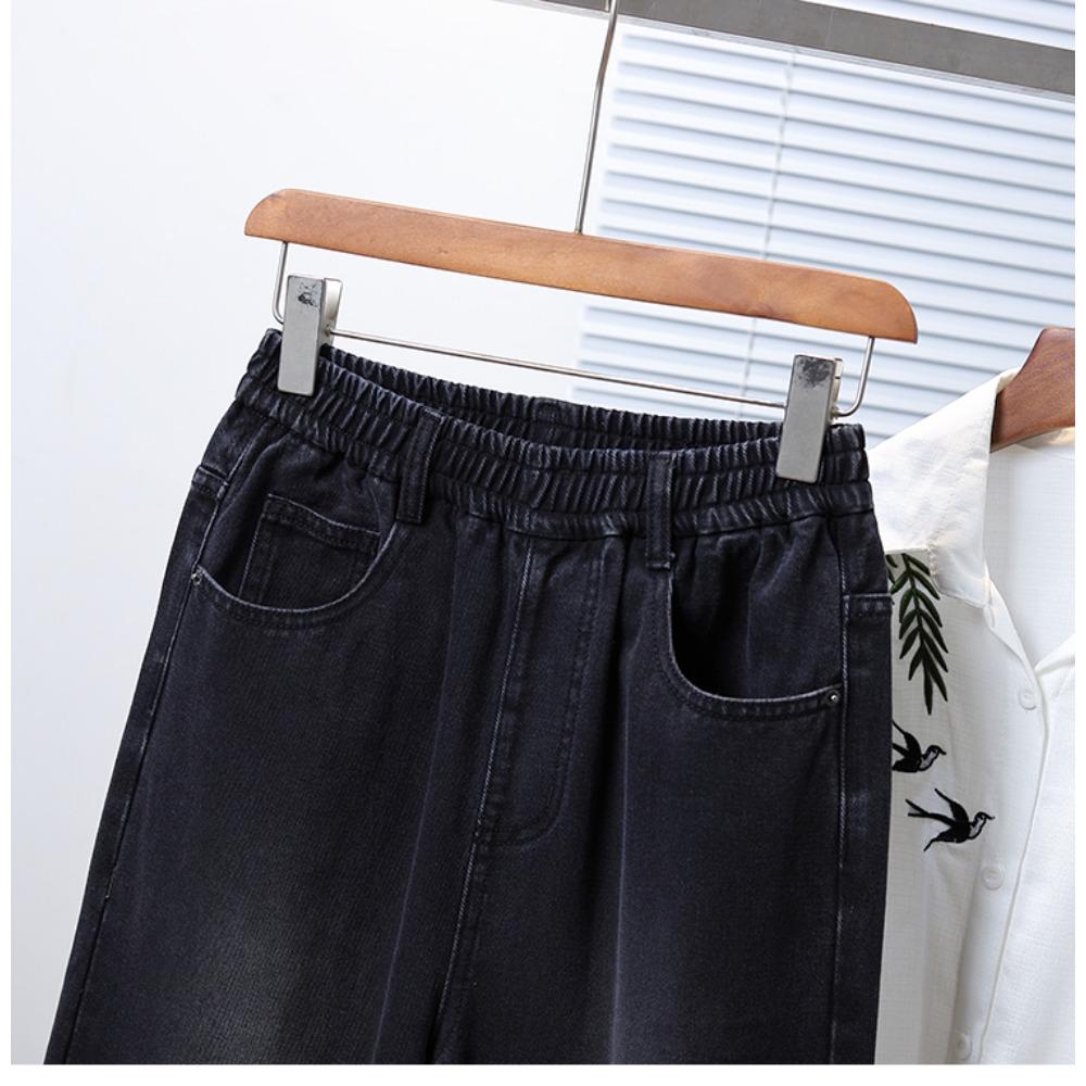 Dimanaf 2025 Большой размер Осень Женские джинсы Брюки Деним Женский Эластичный Базовый Черный С высокой посадкой Оверсайз Мода Новые брюки 5XL