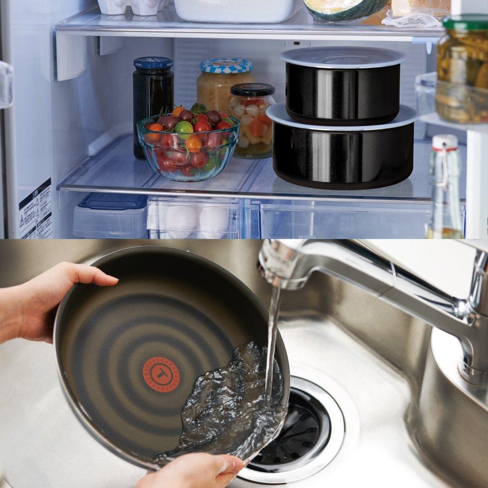 Tefal Frying Pan Set for Gas Fire Only Neo Hard Titanium Plus Set Titanium Coating Removable Handle L60991 9-piece "Ingenio 9" 5-layer