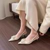 2024 Summer Fashion Back Strap Sandals Rose Flower Decoration Pumps Pointed Toe Slingback Shoes Solid Wedding Low Heel Mules