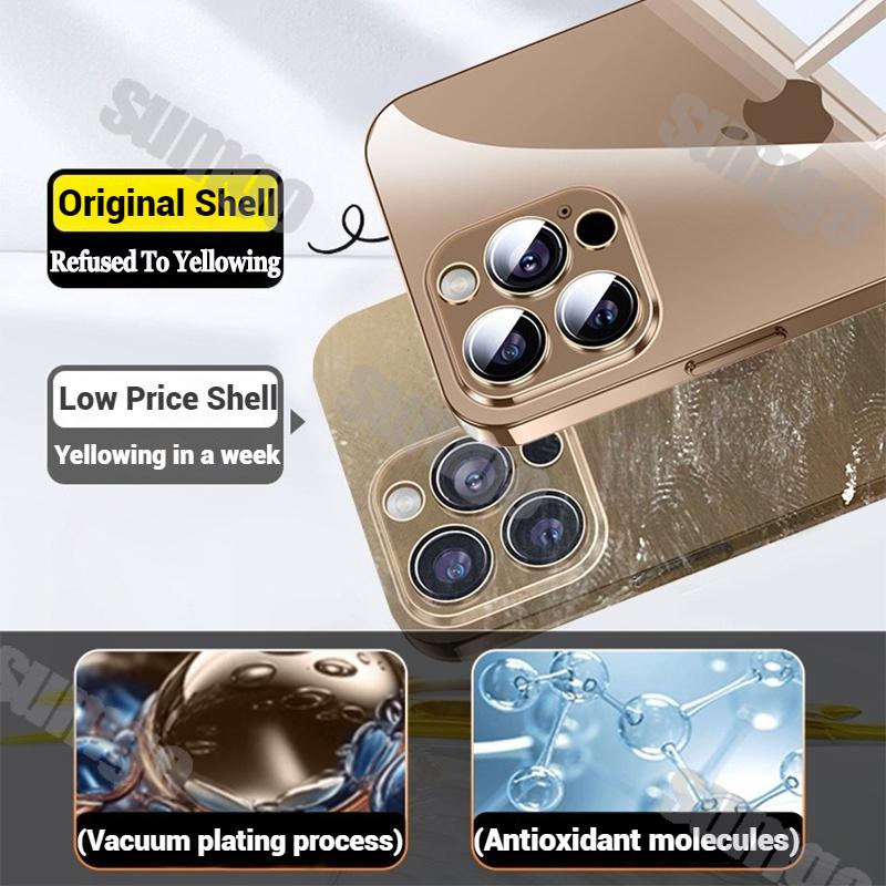 Silicone High Quality Plating Transparent Case For iPhone 16 15 14 13 12 11 Pro Max 16 Plus Lens Protector Shockproof Soft Cover