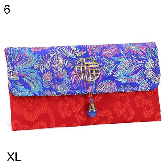 Сумка для денег в китайском стиле с цветочным принтом, тканевый конверт, красный карман, новогодний пакет
