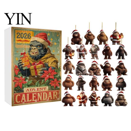 Christmas Gifts for Kids Advent Calendar, Ape Series 24 Day Countdown Box with Holiday Calendar Acrylic Pendants, Festive Tree Hanging Ornaments Home
