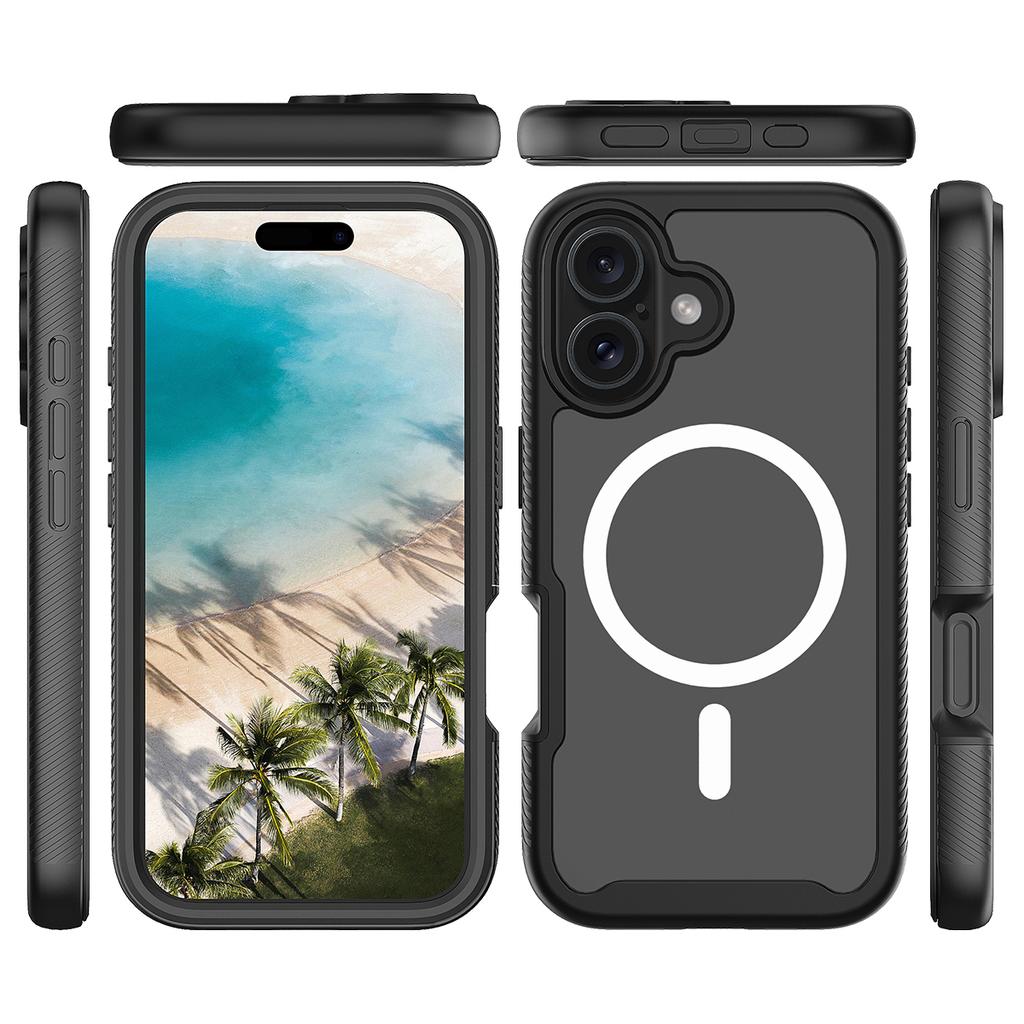 For iPhone 16 Plus Magnetic Case PC+TPU Phone Cover with PET Screen Film All-Around Protection