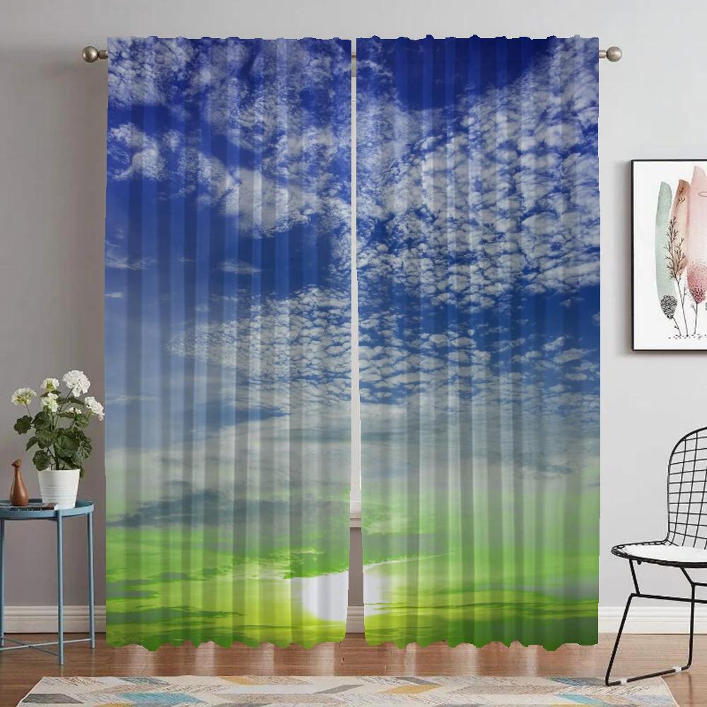 Shades Cloud Tulle for Bedroom Home Interior Curtains for Living Room Curtain Kitchen Curtains 2 Pieces Partition Blackout Child