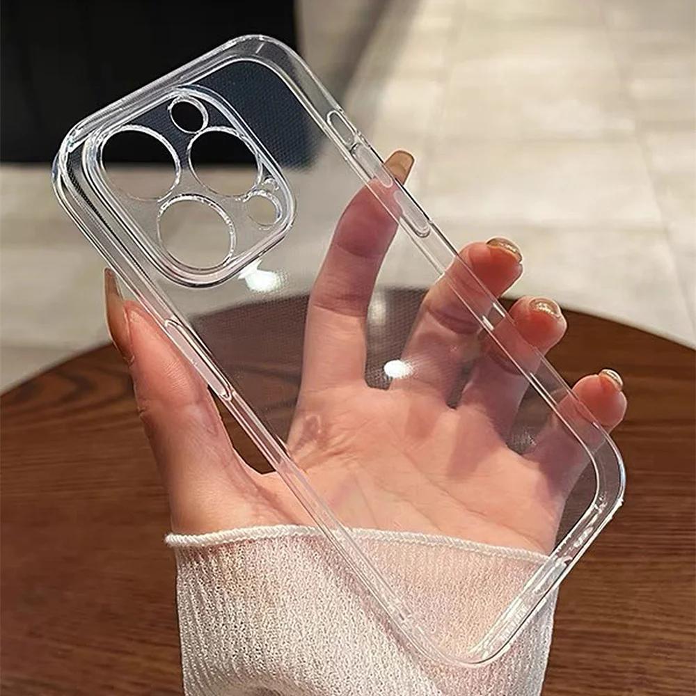 Shockproof Silicone Soft Phone Case For iPhone 16 15 14 13 12 11 Pro Max Mini X XS XR 7 8 Plus Lens Protection Clear Back Cover