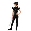 Girls Equestrian Riding Zip Up Stand Collar Ruffled Sleeves Contrast Trim Top Anti Slip Full Seat Breeches Outfit