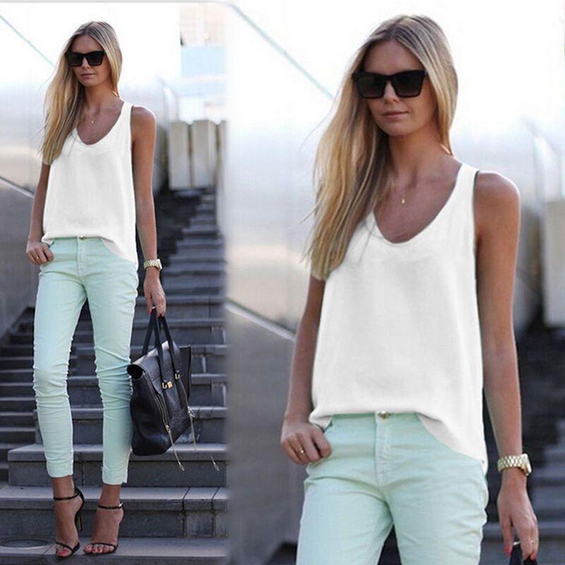 Stylish Womens V Neck Chiffon Sleeveless Vest Comfortable Loose Casual Summer Shirt