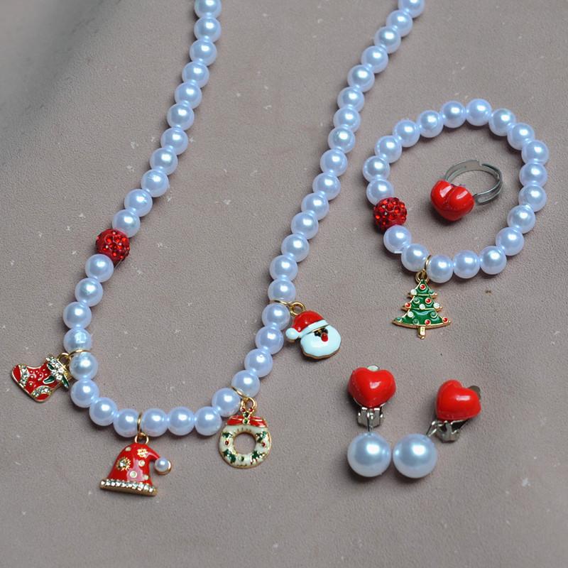 Красочный набор браслетов из сплава с бусинами «Санта-Клаус» для девочек