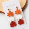 1 Pair Acrylic Maple Leaf Earrings, Baked Paint Soft Clay Texture Retro Earrings, Long Maple Leaf Triple Strand