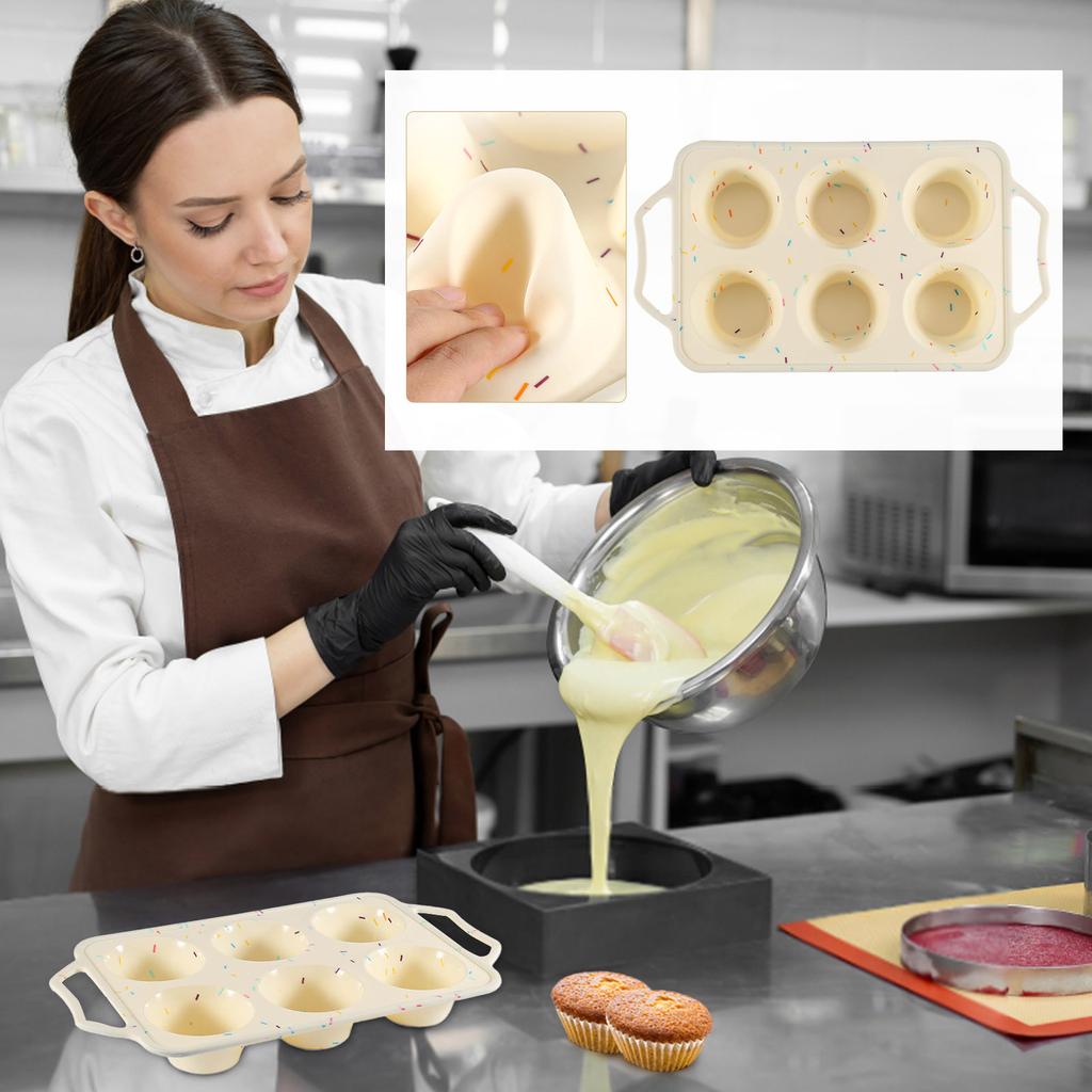 Silicone Muffin Pan, Metal Reinforced Frame, 6 Cups, Regular Size, Easy To Move In And Out Of Oven, Non-Stick