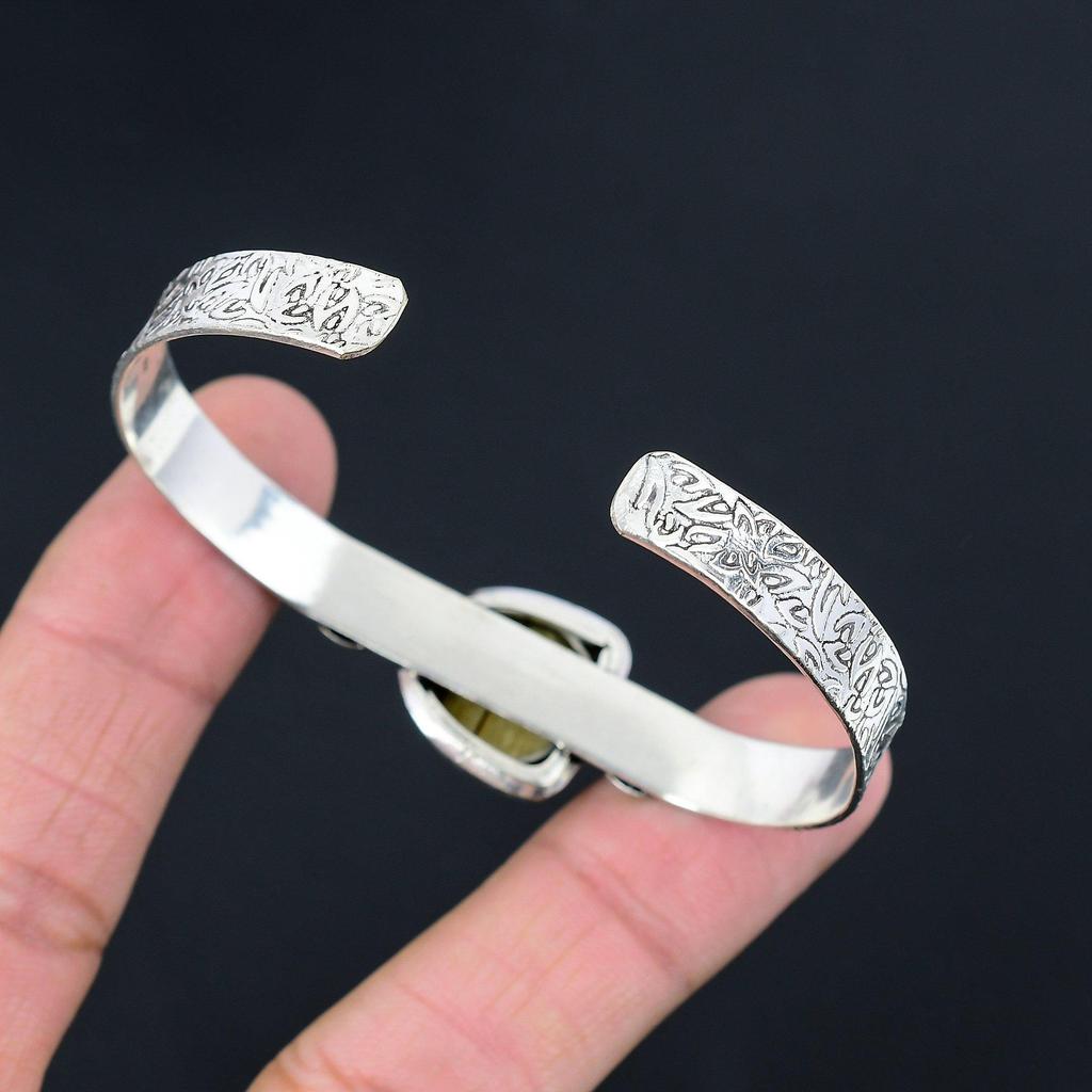 Natural Landscape Jasper Trendy Crescent Moon Elegant Bangle 925 Sterling Silver