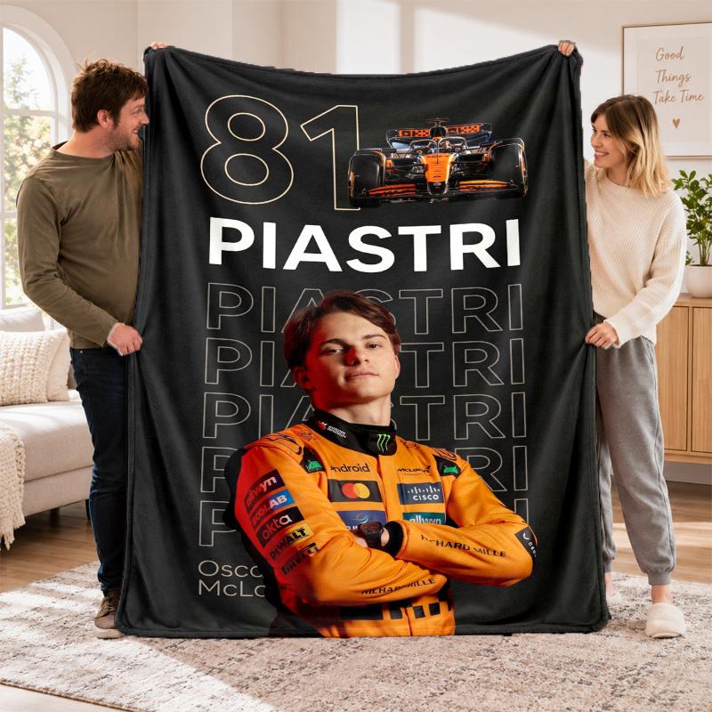 Flannel Fleece Blanket with Oscar Piastri Design, Soft Lightweight Throw for Bed Sofa Travel