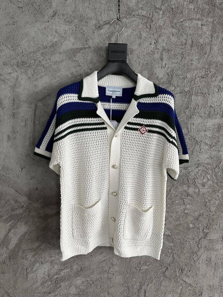 В наличии СВЕТЛО-СИНИЙ полосатый кардиган-свитер ручной вязки из чистого хлопка CASABLANCA