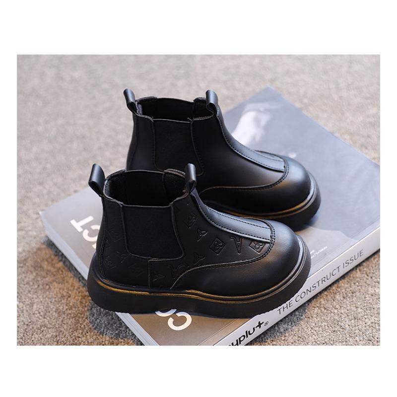 Модные универсальные новые черные одинарные ботинки в британском стиле детские короткие ботинки детские кожаные ботинки