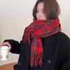 Корейский женский ретро красный клетчатый шарф - Зимняя теплая шаль и подарок на Новый год