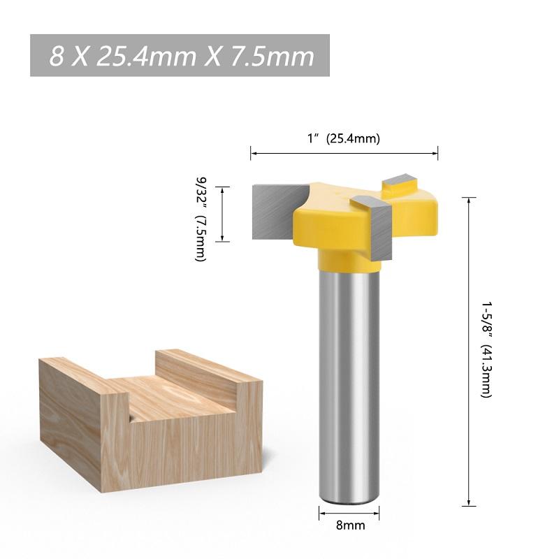 Фреза с прямым краем, долбежная фреза с Т-образным пазом, 6 мм, хвостовик 1/4, 8 мм, фреза для выравнивания деревянных плит, вольфрамовая фреза