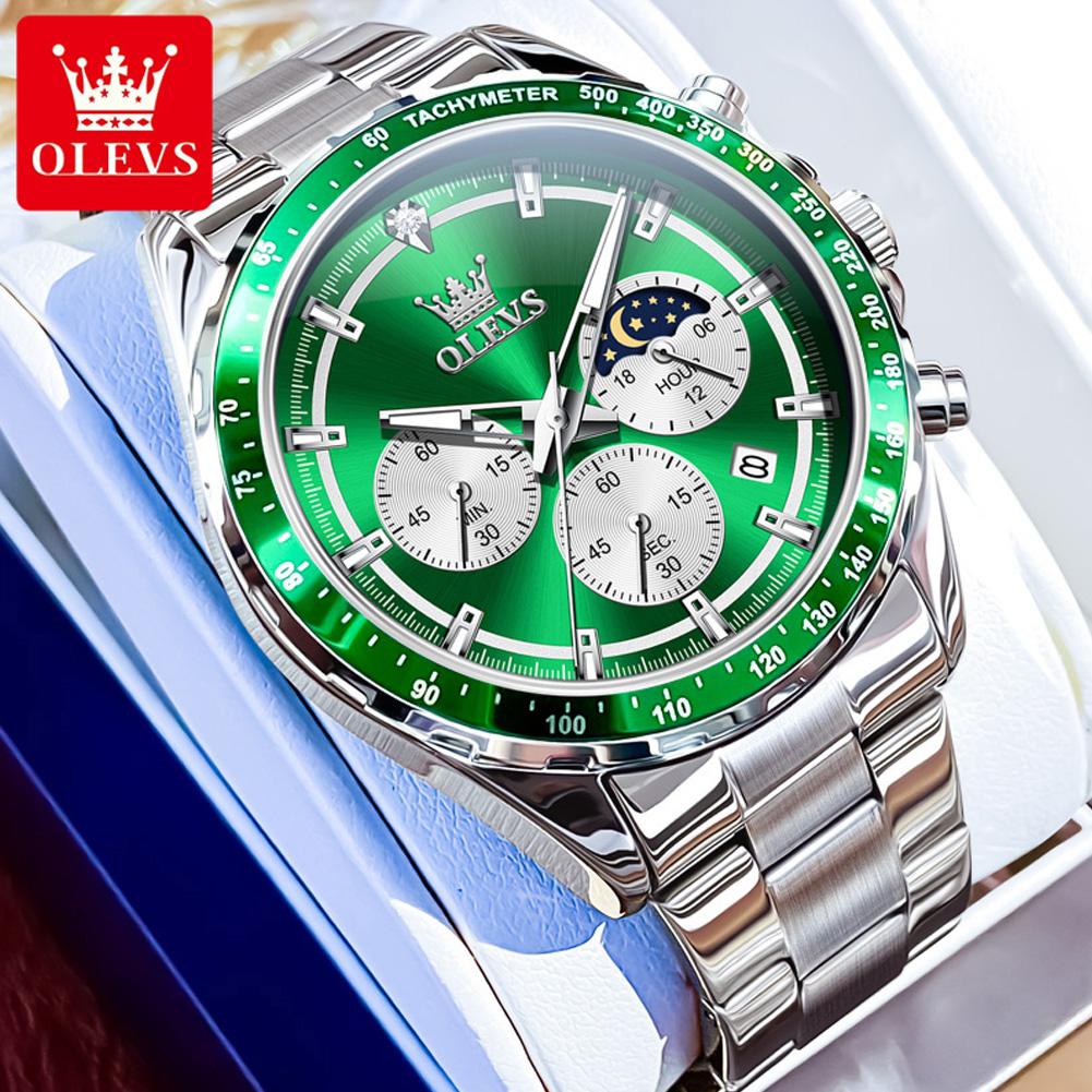 OLEVS Men's Watches Classic Fashion Top Brand Original Quartz Wristwatch for Man Trend Dress Waterproof Luminous Moon Phase Date