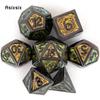7 Pcs Green Standard Metal Dice Solid Metal Polyhedral Dice Set Suitable for Role-Playing RPG Board Game Card Game